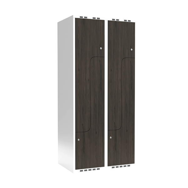 Sonesson Garderobeskab 2x400 mm Lige tag 2-delt søjle Z-dør Laminat dør Nocturne wood Cylinderlås – Garderobeskabe
