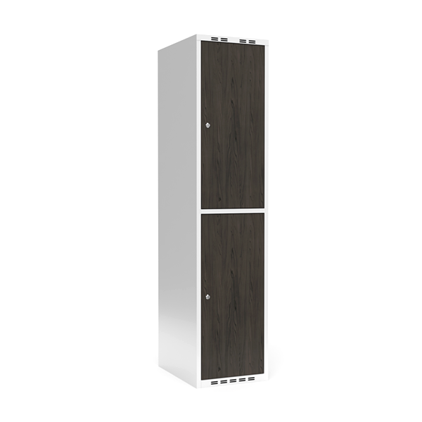 Sonesson Garderobeskab 1x400 mm Lige tag 2-delt søjle Laminat dør Nocturne wood Cylinderlås – Garderobeskabe