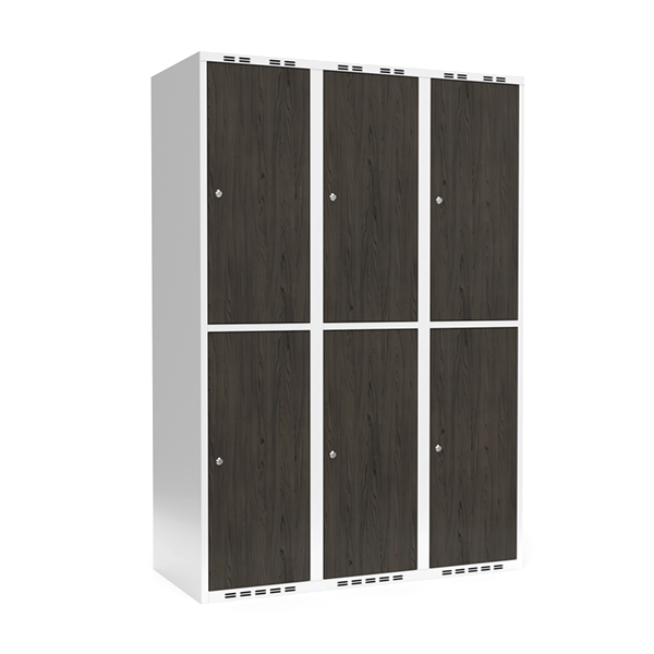 Sonesson Garderobeskab 3x400 mm Lige tag 2-delt søjle Laminat dør Nocturne wood Cylinderlås – Garderobeskabe