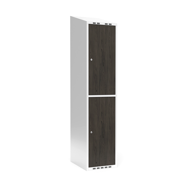 Sonesson Garderobeskab 1x400 mm Skråt tag 2-delt søjle Laminat dør Nocturne wood Cylinderlås – Garderobeskabe