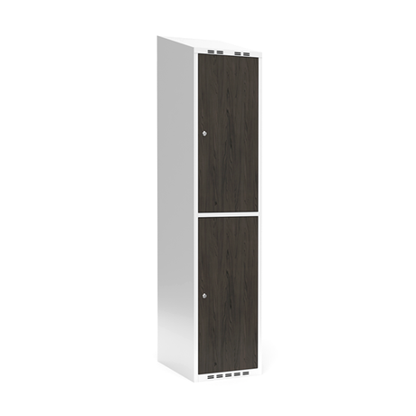 Sonesson Garderobeskab 1x400 mm Skråt tag 2-delt søjle Laminat dør Nocturne wood Cylinderlås – Garderobeskabe