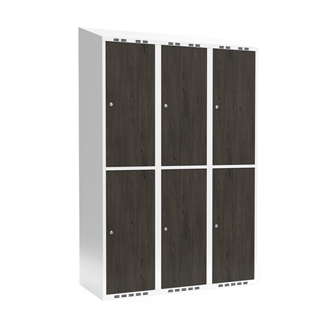Sonesson Garderobeskab 3x400 mm Skråt tag 2-delt søjle Laminat dør Nocturne wood Cylinderlås – Garderobeskabe