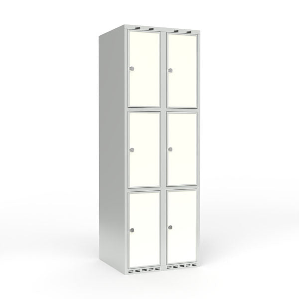 Skoleskab 2x300 Lige tag 3 rum i højden Hvid laminatdør Greb for hængelås – image 1