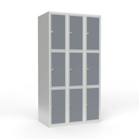 Skoleskab 3x300 Lige tag 3 rum i højden Lys grå laminatdør Greb for hængelås – image 1