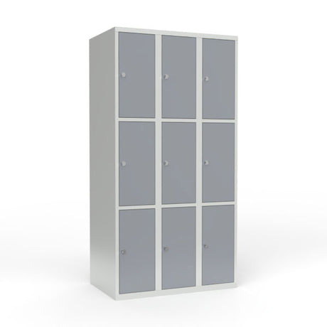 Skoleskab 3x300 Lige tag 3 rum i højden Grå ståldør Greb for hængelås – image 1