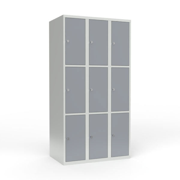 Skoleskab 3x300 Lige tag 3 rum i højden Grå ståldør Greb for hængelås – image 1