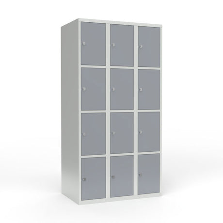Skoleskab 3x300 Lige tag 4 rum i højden Grå ståldør Greb for hængelås – image 1