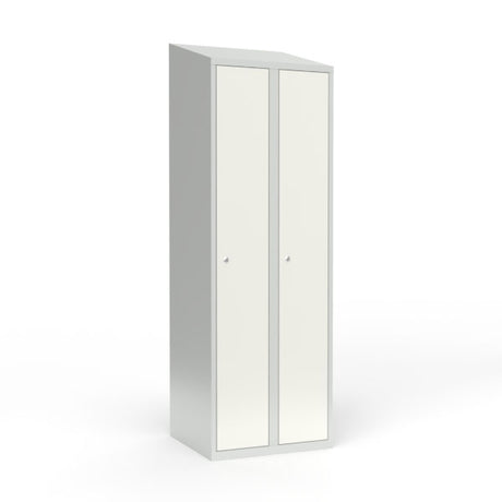 Skoleskab 2x300 Skråt tag 1 rum i højden Hvid ståldør Cylinderlås – image 1