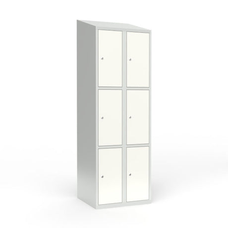 Skoleskab 2x300 Skråt tag 3 rum i højden Hvid ståldør Cylinderlås – image 1