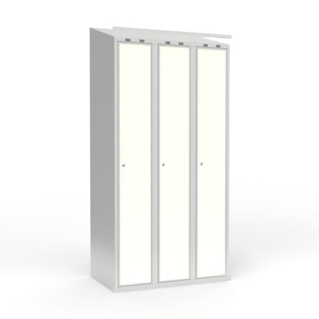 Skoleskab 3x300 Skråt tag 1 rum i højden Hvid laminatdør Cylinderlås – image 1