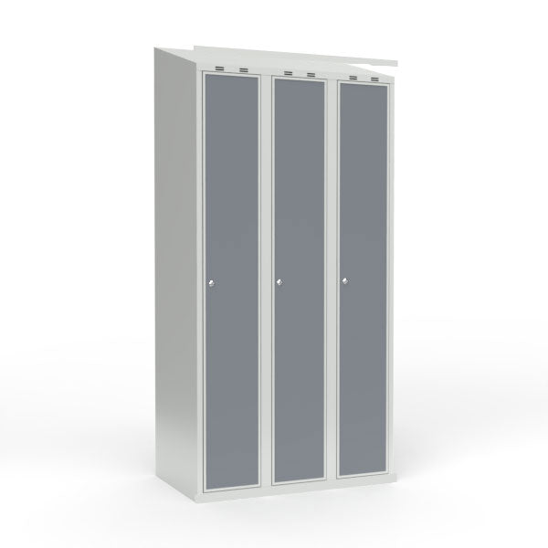 Skoleskab 3x300 Skråt tag 1 rum i højden Lys grå laminatdør Cylinderlås – image 1