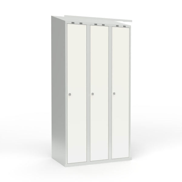 Skoleskab 3x300 Skråt tag 1 rum i højden Hvid ståldør Greb for hængelås – image 3