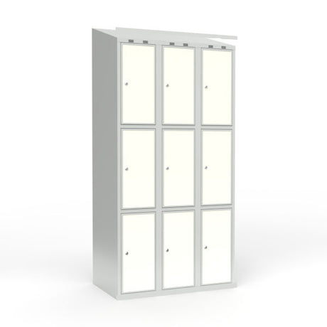 Skoleskab 3x300 Skråt tag 3 rum i højden Hvid laminatdør Cylinderlås – image 1