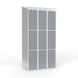 Skoleskab 3x300 Skråt tag 3 rum i højden Grå ståldør Greb for hængelås – image 3