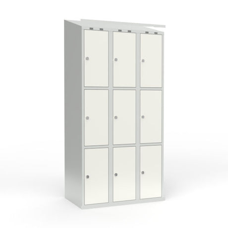 Skoleskab 3x300 Skråt tag 3 rum i højden Hvid ståldør Greb for hængelås – image 1