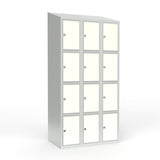 Skoleskab 3x300 Skråt tag 4 rum i højden Hvid laminatdør Greb for hængelås – image 3