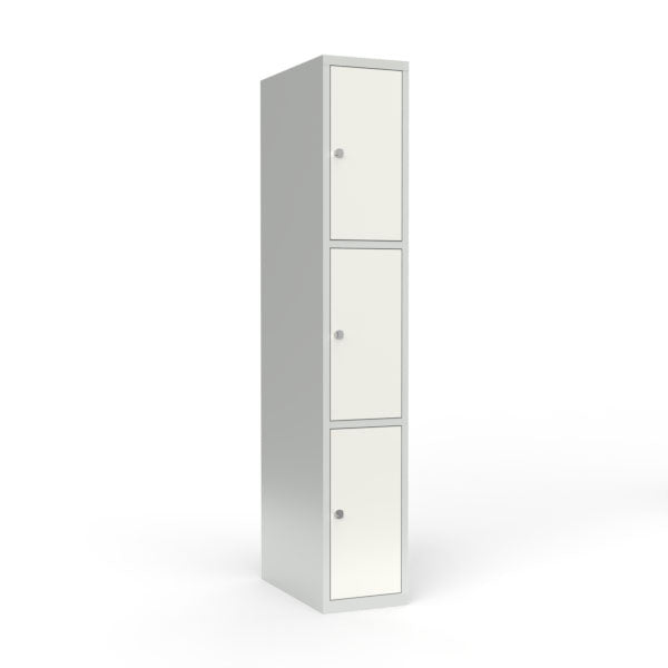 Skoleskab 1x400 Lige tag 3 rum i højden Hvid ståldør Greb for hængelås