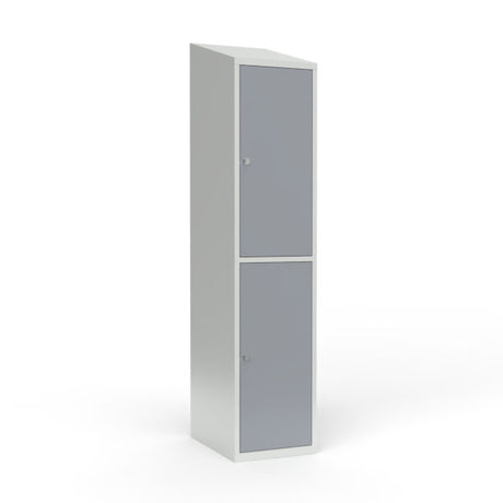 Skoleskab 1x400 Skråt tag 2 rum i højden Grå ståldør Greb for hængelås – image 1