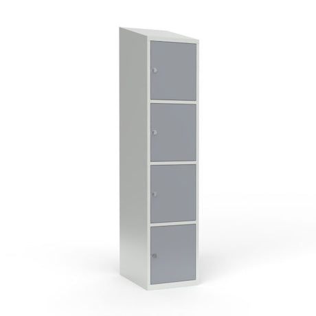 Skoleskab 1x400 Skråt tag 4 rum i højden Grå ståldør Greb for hængelås – image 1