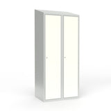 Skoleskab 2x400 Skråt tag 1 rum i højden Hvid laminatdør Cylinderlås – image 1