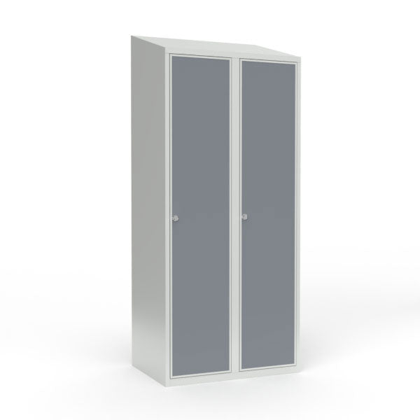 Skoleskab 2x400 Skråt tag 1 rum i højden Lys grå laminatdør Greb for hængelås – image 3
