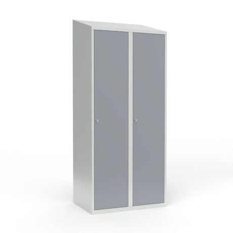 Skoleskab 2x400 Skråt tag 1 rum i højden Grå ståldør Greb for hængelås – image 1
