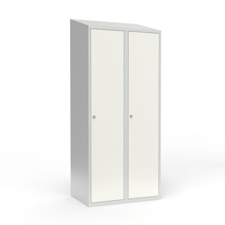Skoleskab 2x400 Skråt tag 1 rum i højden Hvid ståldør Greb for hængelås – image 1
