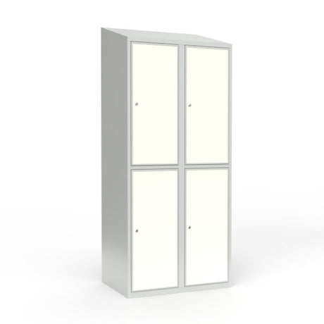 Skoleskab 2x400 Skråt tag 2 rum i højden Hvid laminatdør Cylinderlås – image 1