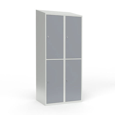 Skoleskab 2x400 Skråt tag 2 rum i højden Grå ståldør Greb for hængelås – image 1