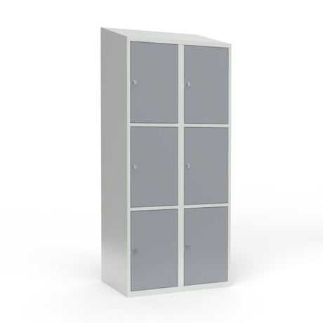 Skoleskab 2x400 Skråt tag 3 rum i højden Grå ståldør Greb for hængelås – image 1