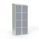 Sonesson Skoleskab 2x400 Skråt tag 4 rum i højden Grå ståldør Cylinderlås – Elevskabe (billede 1)