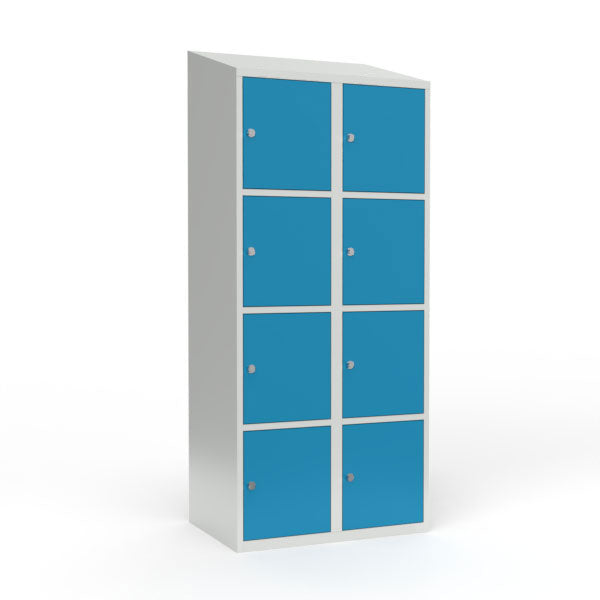 Skoleskab 2x400 Skråt tag 4 rum i højden Lys blå  ståldør Greb for hængelås – image 1