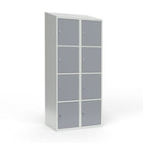 Skoleskab 2x400 Skråt tag 4 rum i højden Grå ståldør Greb for hængelås – image 1