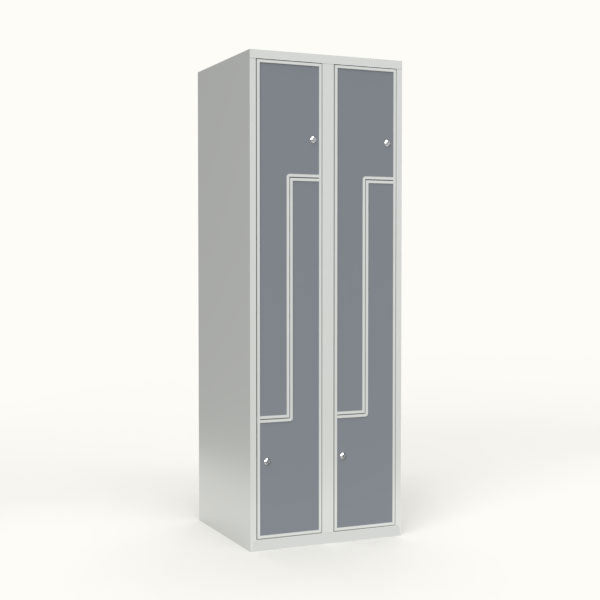 Skoleskab 2x300 Lige tag, Z-dør Grå laminatdør Cylinderlås – image 1