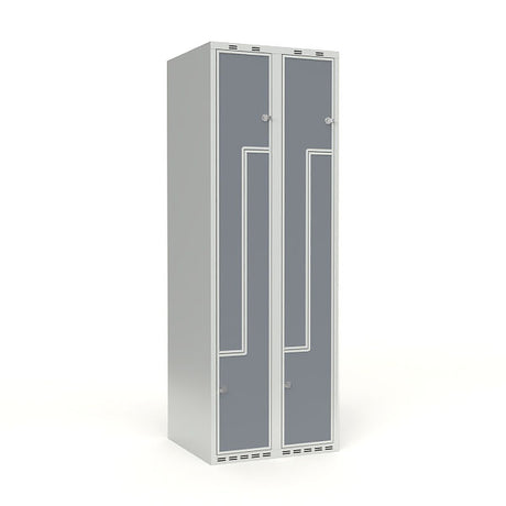 Skoleskab 2x300 Lige tag, Z-dør Grå laminatdør Greb for hængelås – image 1