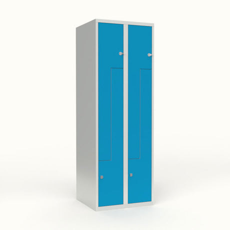 Skoleskab 2x300 Lige tag, Z-dør Lys blå ståldør Greb for hængelås – image 1