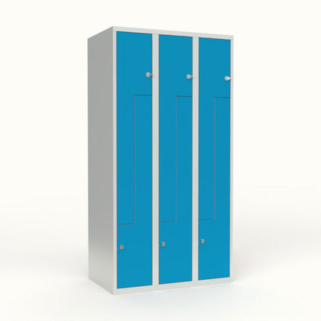 Skoleskab 3x300 Lige tag, Z-dør Lys blå ståldør Greb for hængelås – image 1