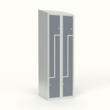 Skoleskab 2x300 Skråt tag, Z-dør Grå laminatdør Cylinderlås – image 1