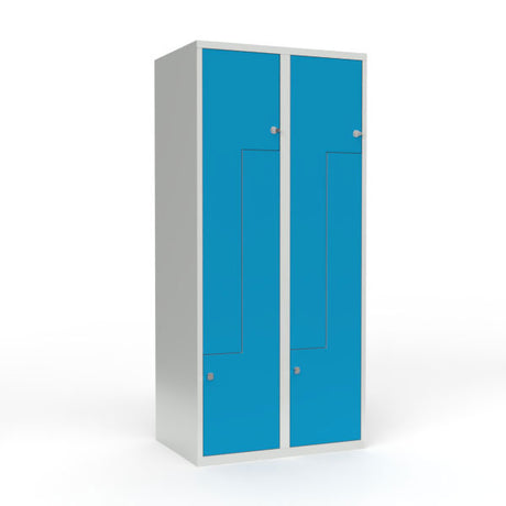 Skoleskab 2x400 Lige tag, Z-dør Lys blå ståldør Greb for hængelås – image 1