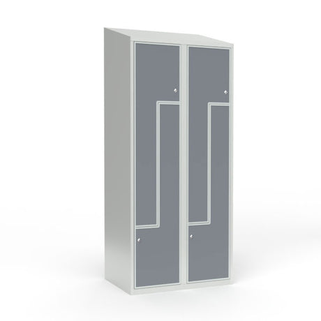 Skoleskab 2x400 Skråt tag, Z-dør Grå laminatdør Cylinderlås – image 1