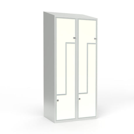 Skoleskab 2x400 Skråt tag, Z-dør Hvid laminatdør Greb for hængelås – image 1