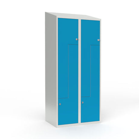 Skoleskab 2x400 Skråt tag, Z-dør Lys blå ståldør Greb for hængelås – image 3