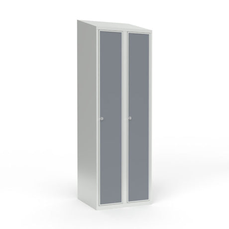 Skoleskab 2x300 Skråt tag 1 rum i højden Lys grå laminatdør Greb for hængelås – image 1