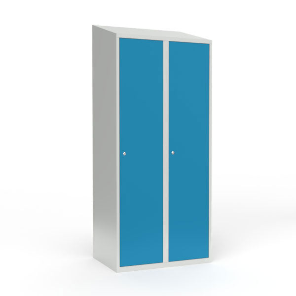 Skoleskab 2x400 Skråt tag 1 rum i højden Lys blå  ståldør Cylinderlås – image 1