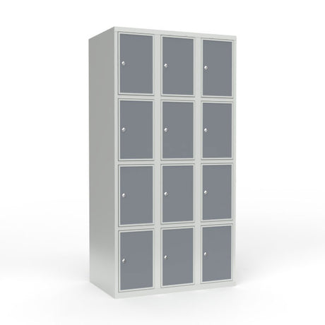 Skoleskab 3x300 Lige tag 4 rum i højden Lys grå laminatdør Cylinderlås – image 1