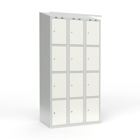 Skoleskab 3x300 Skråt tag 4 rum i højden Hvid ståldør Cylinderlås – image 1