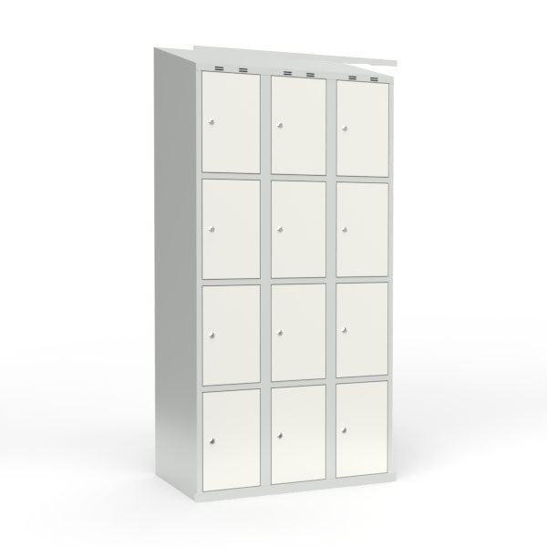 Skoleskab 3x300 Skråt tag 4 rum i højden Hvid ståldør Cylinderlås – image 3