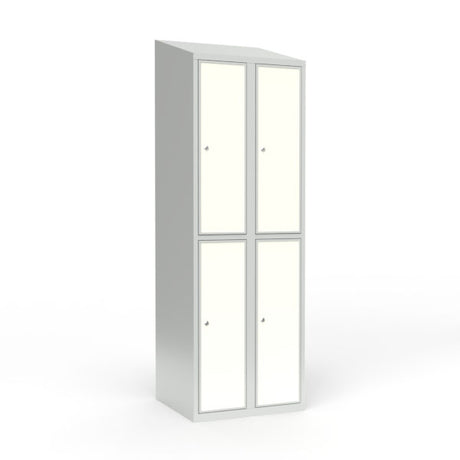 Skoleskab 2x300 Skråt tag 2 rum i højden Hvid laminatdør Cylinderlås – image 1