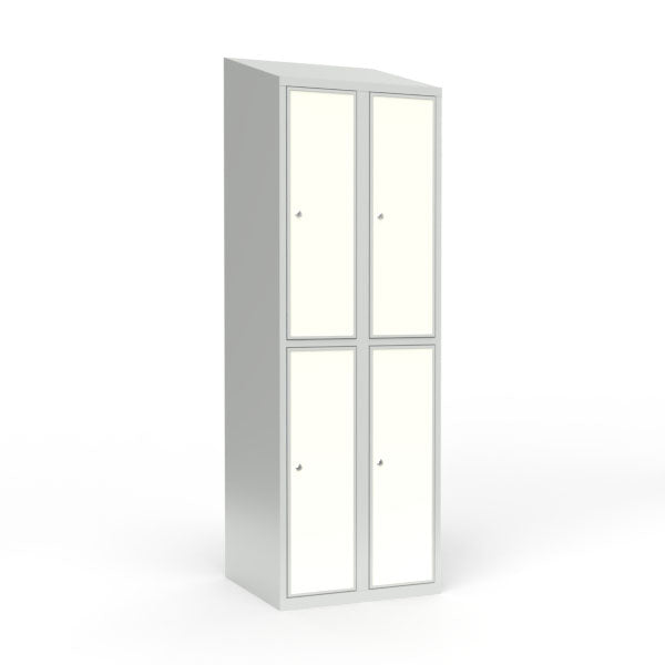 Skoleskab 2x300 Skråt tag 2 rum i højden Hvid laminatdør Cylinderlås – image 1