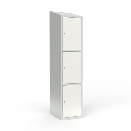 Skoleskab 1x400 Skråt tag 3 rum i højden Hvid ståldør Cylinderlås – image 1